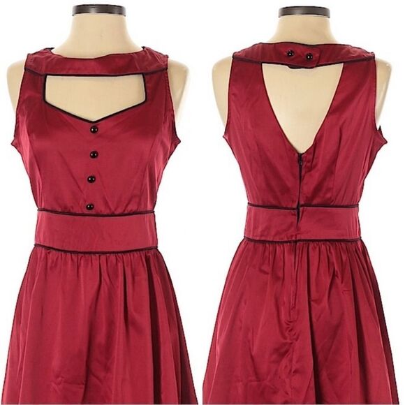 Folter The Scarlett Red Satin Retro Pin Up Rockabilly Fit Flare Dress Sz L NWT - Picture 3 of 16